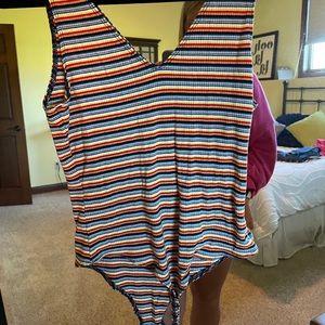 Garage V-Neck Rainbow Striped Bodysuit